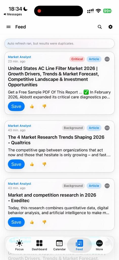 Ember feed cards with critical and background badges