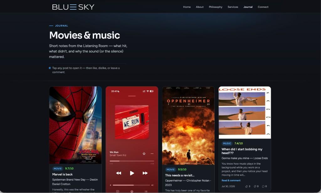 BlueSky Journal page for movies and music