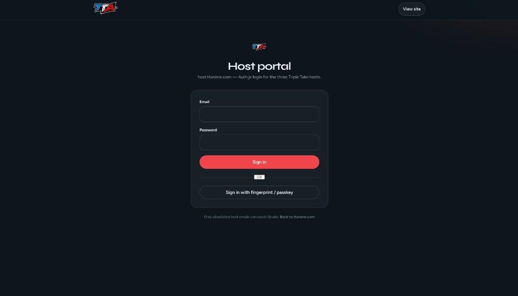 Host portal login with passkey support