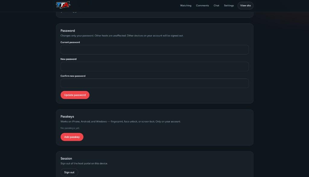 Host settings for password and passkeys