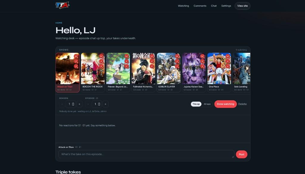 Host watching desk with shows and episode chat